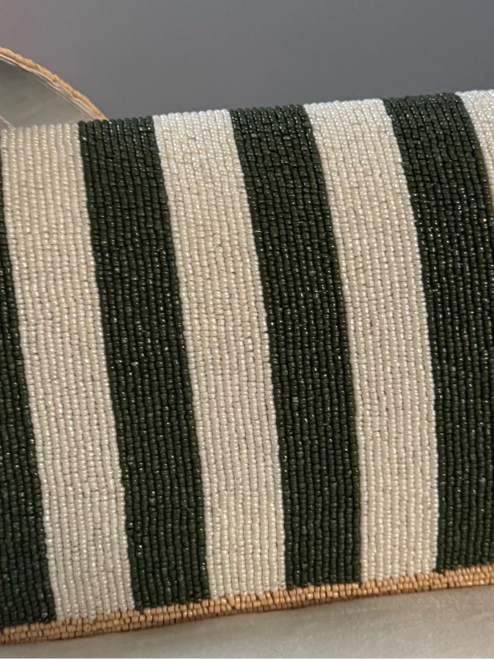 NWT Viral Beaded Green & White Striped Shoulder Bag Handcrafted India - Picture 4 of 5